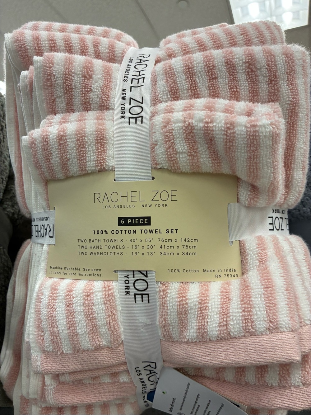Rachel Zoe Pink and White Striped 6-Piece Cotton Towel Set